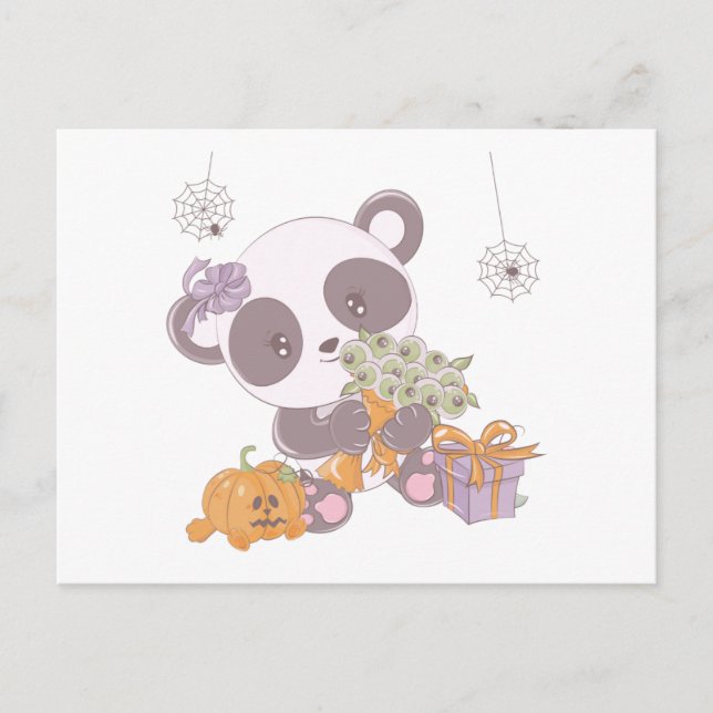Super Cute Panda Bouquet of Eyeballs Halloween Holiday Postcard (Front)