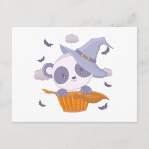 Super Cute Panda Witches Hat and Bats Halloween Holiday Postcard