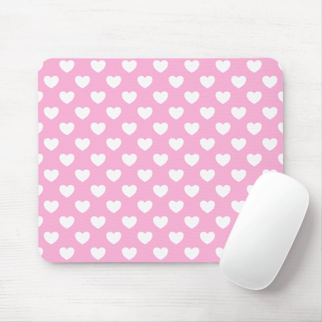 Super Cute Pastel Light Pink And White Hearts Mouse Mat (With Mouse)