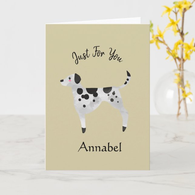 Super Cute Personalised Dalmation Card (Yellow Flower)
