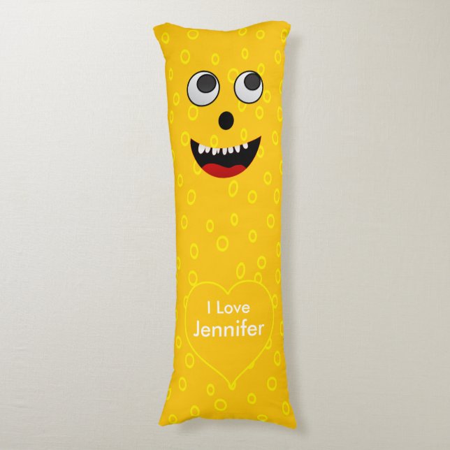 Super Cute Personalised orange Monster  snuggle Body Cushion (Front Vertical)