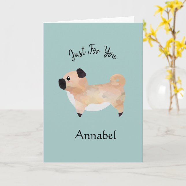 Super Cute Personalised Pug Card (Yellow Flower)