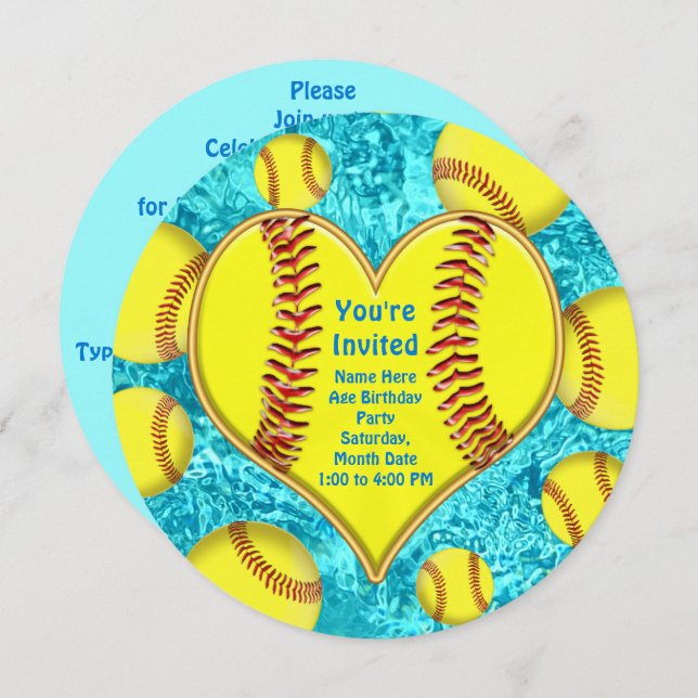 Super Cute Personalised Softball Invitations (Front/Back)