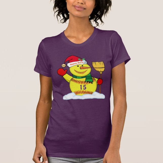 Super Cute Personalised Softball Snowman Shirts (Front)