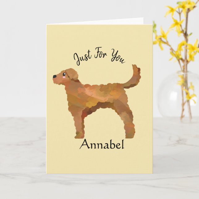Super Cute Personalized Golden Doodle Card (Yellow Flower)