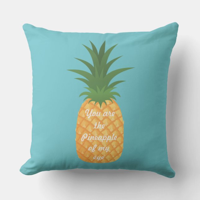 Super Cute Pineapple Graphic Love Quote Teal Outdoor Cushion (Front)