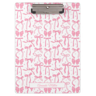 Super Cute Pink Coquette Bow Personalised Name Clipboard