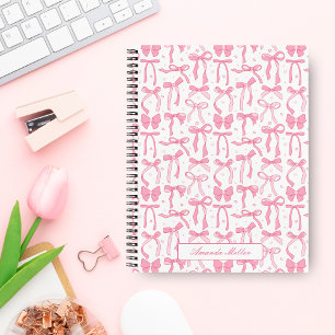 Super Cute Pink Coquette Bow Personalized Name Notebook