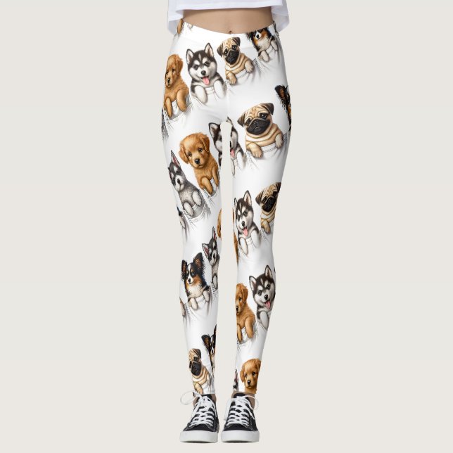 Super Cute Pockets Full of Puppies Leggings (Front)
