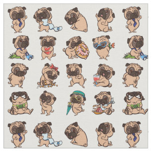 Super Cute Pug Fabric