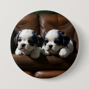 Super Cute Puppies on the Couch 1 7.5 Cm Round Badge