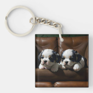 Super Cute Puppies on the Couch 1 Key Ring
