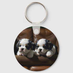 Super Cute Puppies on the Couch 1 Key Ring