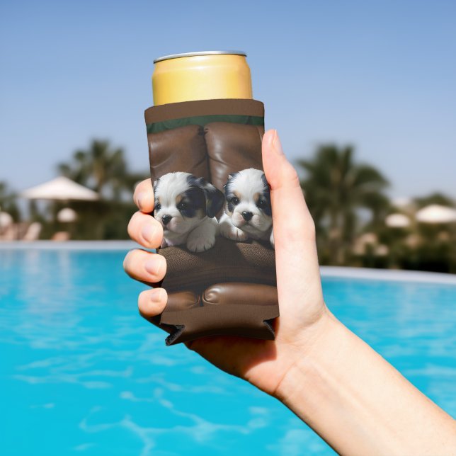 Super Cute Puppies on the Couch 1 Seltzer Can Cooler (In Situ Pool)