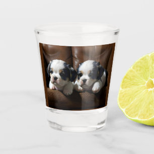 Super Cute Puppies on the Couch 1 Shot Glass
