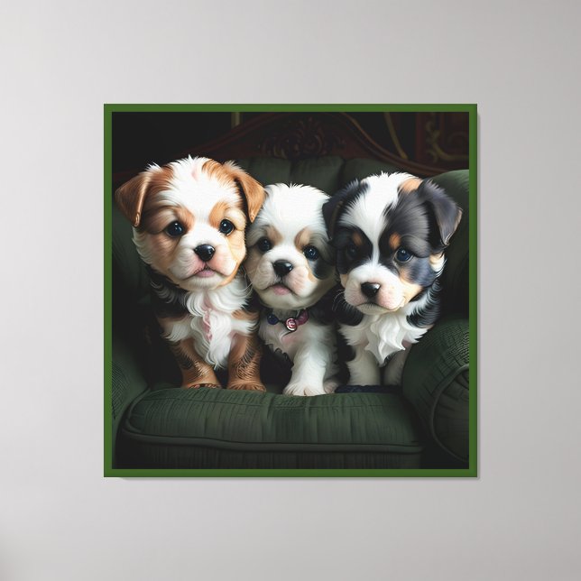 Super Cute Puppies on the Couch 2 Canvas Print (Front)