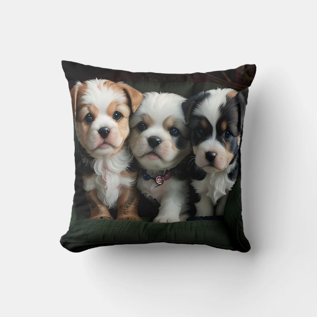 Super Cute Puppies on the Couch 2 Cushion (Front)
