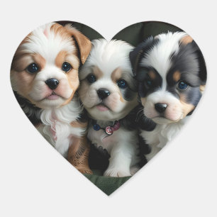 Super Cute Puppies on the Couch 2 Heart Sticker