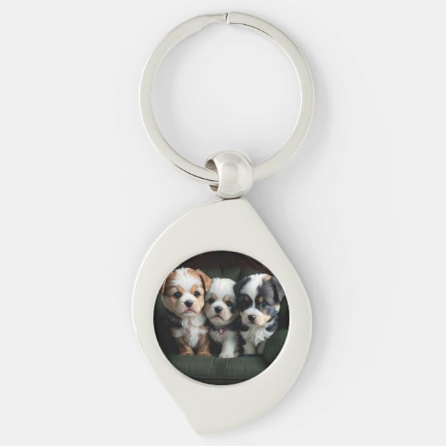 Super Cute Puppies on the Couch 2 Key Ring (Front)