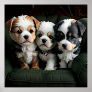 Super Cute Puppies on the Couch 2 Poster