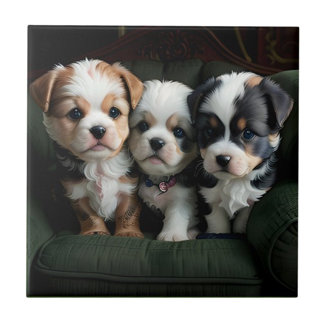 Super Cute Puppies on the Couch 2 Tile (Front)