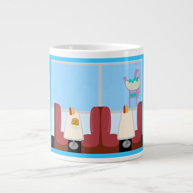 Super Cute Retro Fifties Diner Cartoon Art Large Coffee Mug (Front)