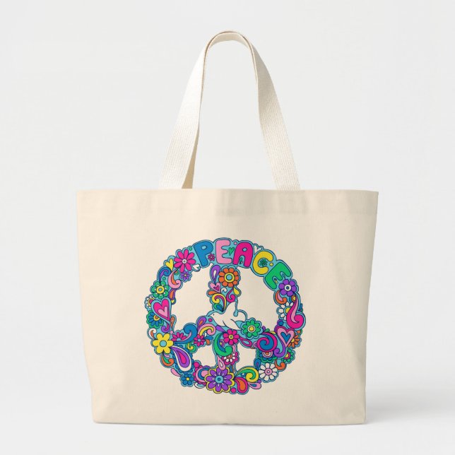 Super Cute Retro Peace Sign Tote (Front)
