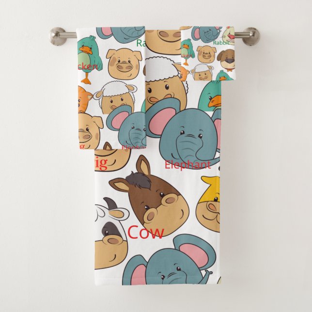 Super cute safari farm baby animals white kids bath towel set (Insitu)