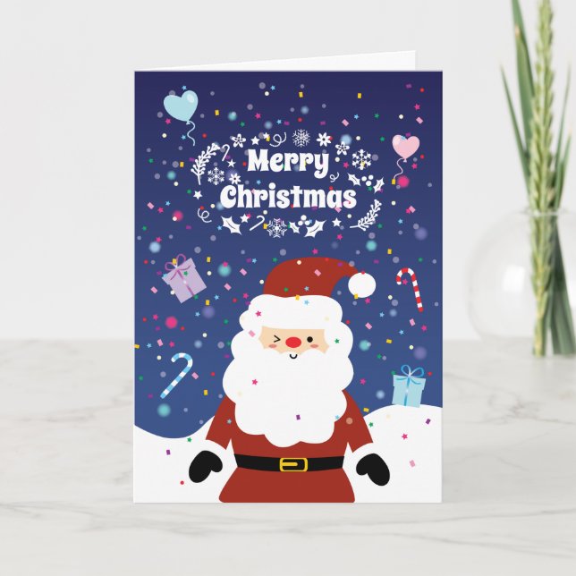 Super Cute Santa Claus Festive Merry Christmas Holiday Card (Front)