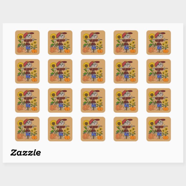 Super Cute Scarecrow Square Sticker (Sheet)