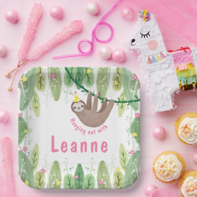 Super cute sloth girl birthday paper plate (Party)