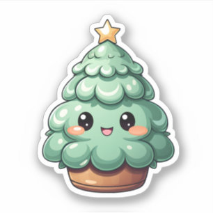 Super Cute Smiling Green Kawaii Christmas Tree