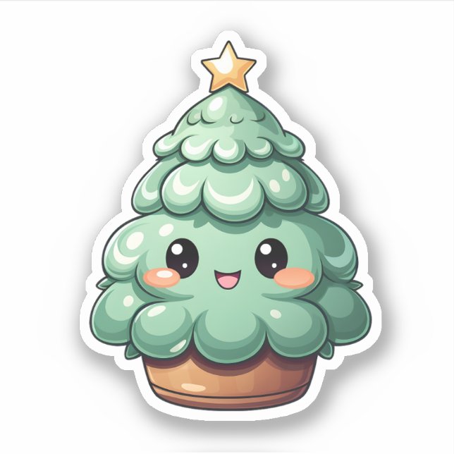 Super Cute Smiling Green Kawaii Christmas Tree (Front)