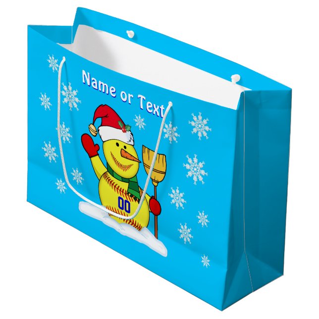 Super Cute Snowman Softball Gift Bags PERSONALIZED (Front Angled)