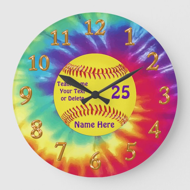 Super Cute Softball Clock Personalised 3 Text Box (Front)