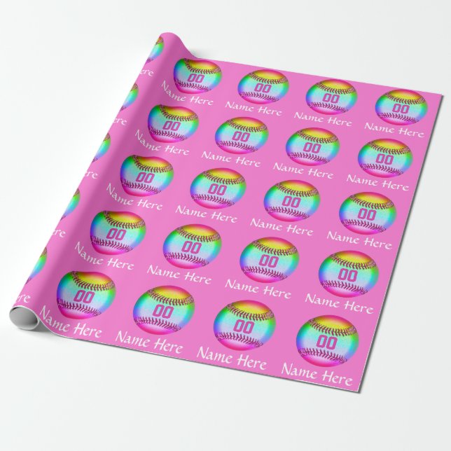 Super Cute Softball Wrapping Paper PERSONALIZED (Unrolled)