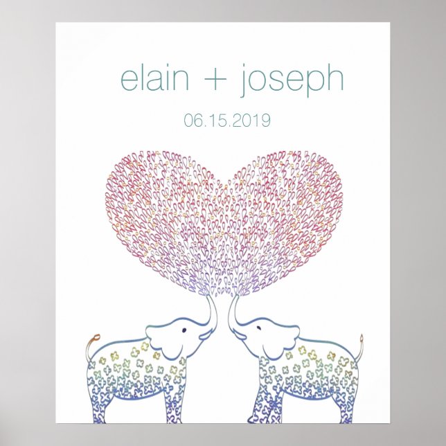 Super Cute & Sweet Elephant Heart Wedding Gift Poster (Front)