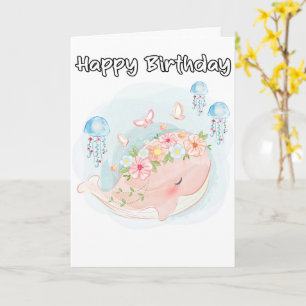 Super Cute Swimming Whale Birthday Card