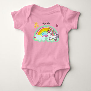 Super Cute Unicorn and Rainbow Personalised Baby Bodysuit