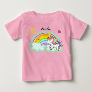 Super Cute Unicorn and Rainbow Personalised Baby T-Shirt