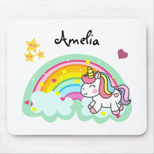 Super Cute Unicorn and Rainbow Personalised Mouse Mat