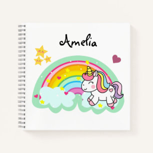 Super Cute Unicorn and Rainbow Personalised Notebook