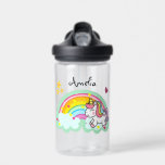 Super Cute Unicorn and Rainbow Personalised Water Bottle<br><div class="desc">Perfect personalised gift for a girl with a cute prancing unicorn and rainbow design.</div>