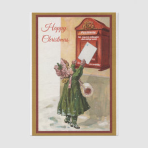 Super Cute Vintage Child Mailing Christmas Letter Tissue Paper