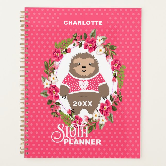Super Cute Whimsy Sloth Personalised Planner (Front)