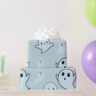 Super Cute White Ghosts Green Halloween Wrapping Paper