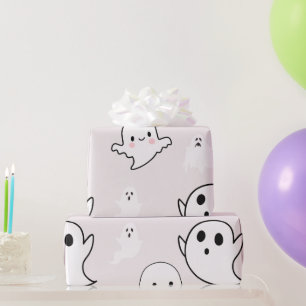 Super Cute White Ghosts Light Beige Halloween Wrapping Paper