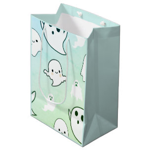 Super Cute White Ghosts Light Green Halloween Medium Gift Bag