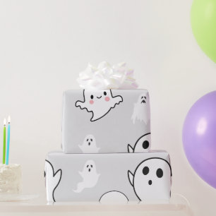 Super Cute White Ghosts Light Grey Halloween Wrapping Paper