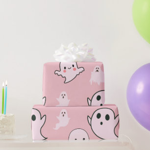 Super Cute White Ghosts Light Pink Halloween Wrapping Paper